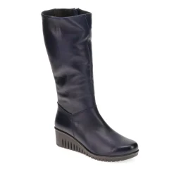 Leather Knee-High Boots - Navy