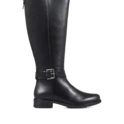 Leather Knee High Boots with Extra Wide Calf - Black