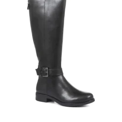 Leather Knee High Boots with Extra Wide Calf - Black