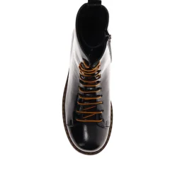 Leather Lace-Up Ankle Boots - Black