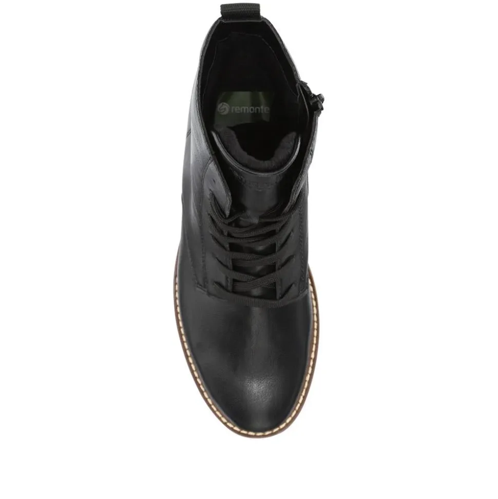 Leather Lace-Up Ankle Boots - Black