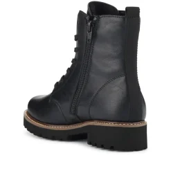 Leather Lace-Up Ankle Boots - Black