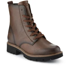 Leather Lace-Up Ankle Boots - Brown