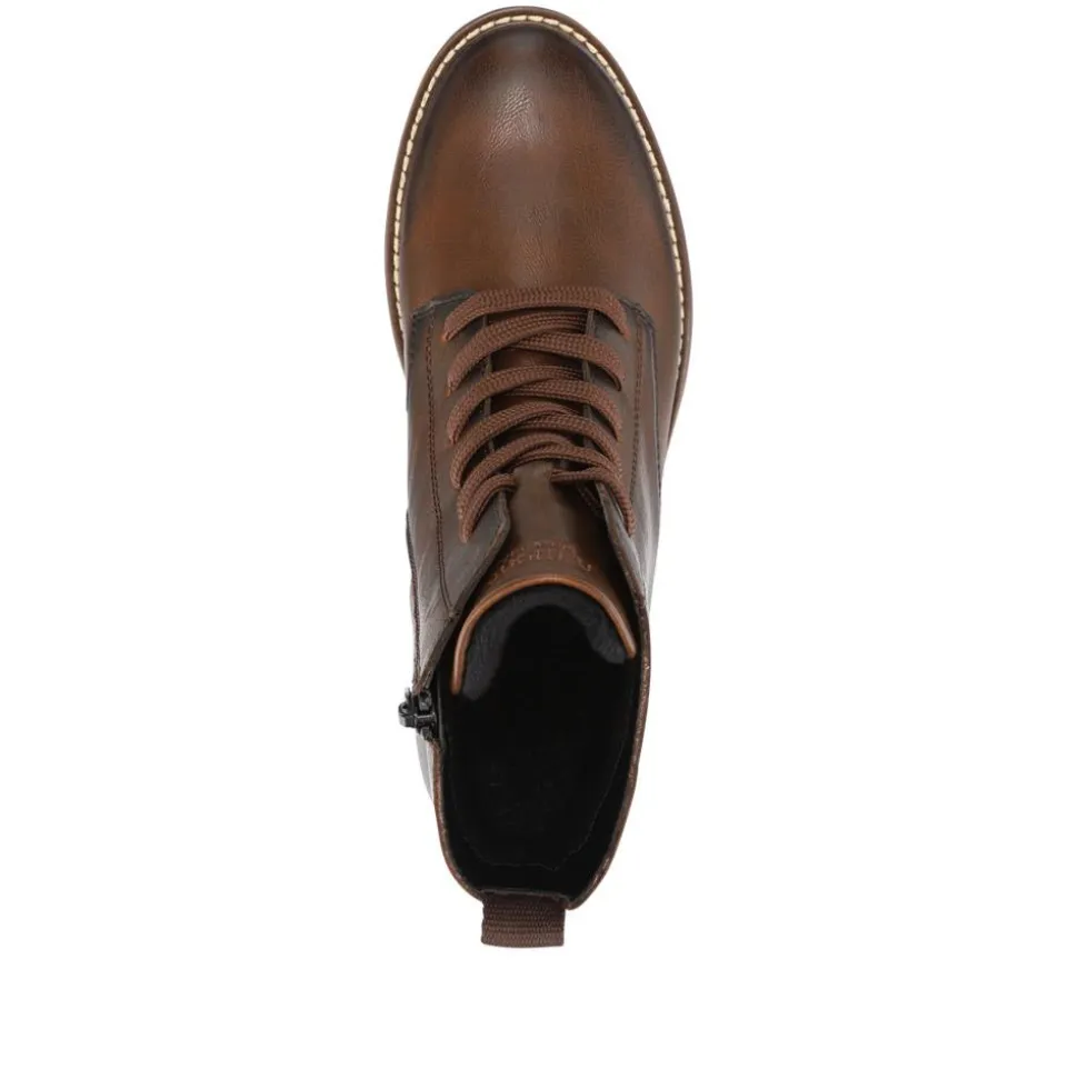 Leather Lace-Up Ankle Boots - Brown
