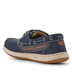 Leather Lace-Up Boat Shoes - Navy