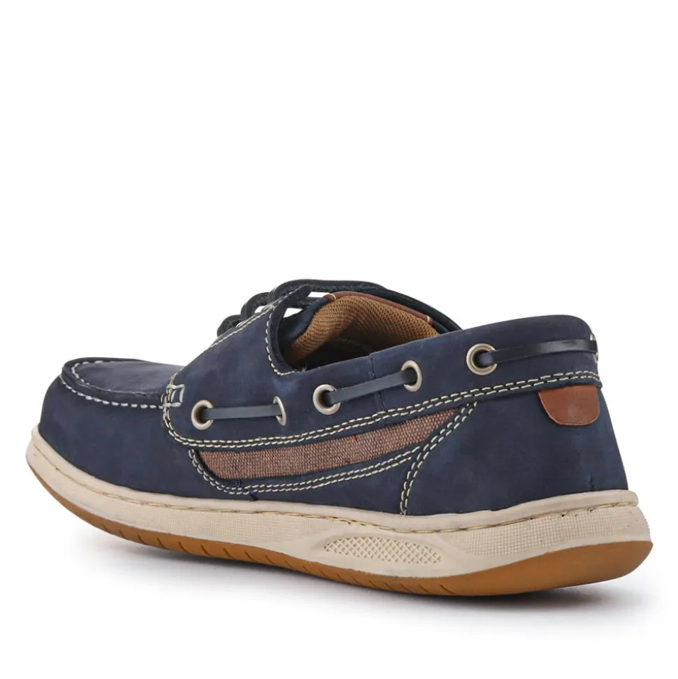 Leather Lace-Up Boat Shoes - Navy