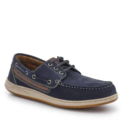 Leather Lace-Up Boat Shoes - Navy