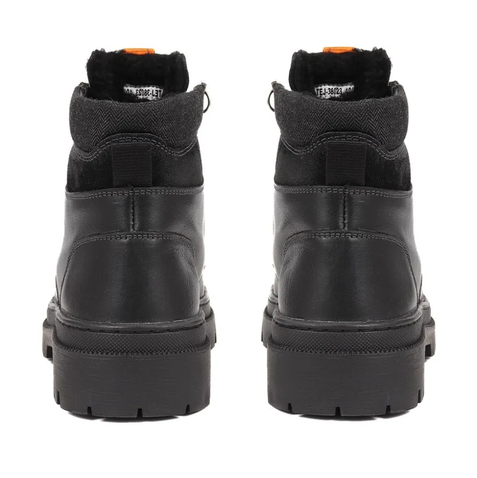 Leather Lace-Up Boots - Black