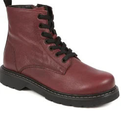 Leather Lace-Up Boots - Bordeaux