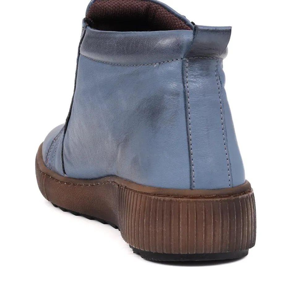 Leather Lace-Up Boots - Denim