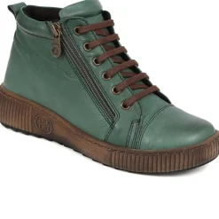 Leather Lace-Up Boots - Green