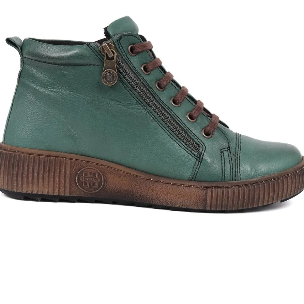 Leather Lace-Up Boots - Green