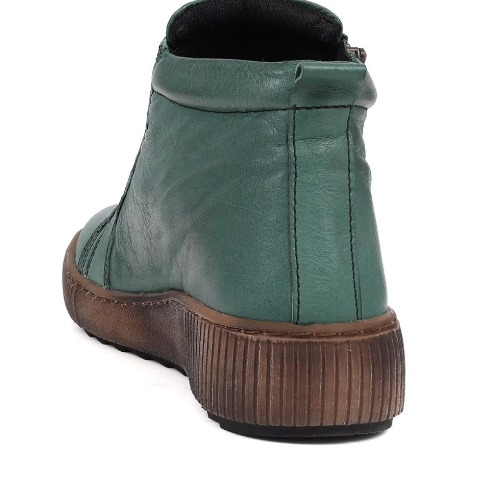 Leather Lace-Up Boots - Green