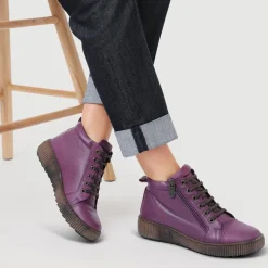 Leather Lace-Up Boots - Purple