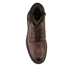 Leather Lace Up Boots With Buckle Detail - Brown