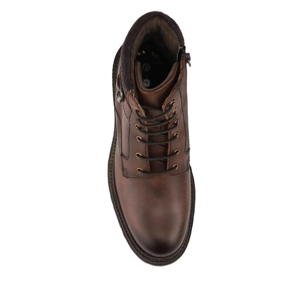 Leather Lace Up Boots With Buckle Detail - Brown