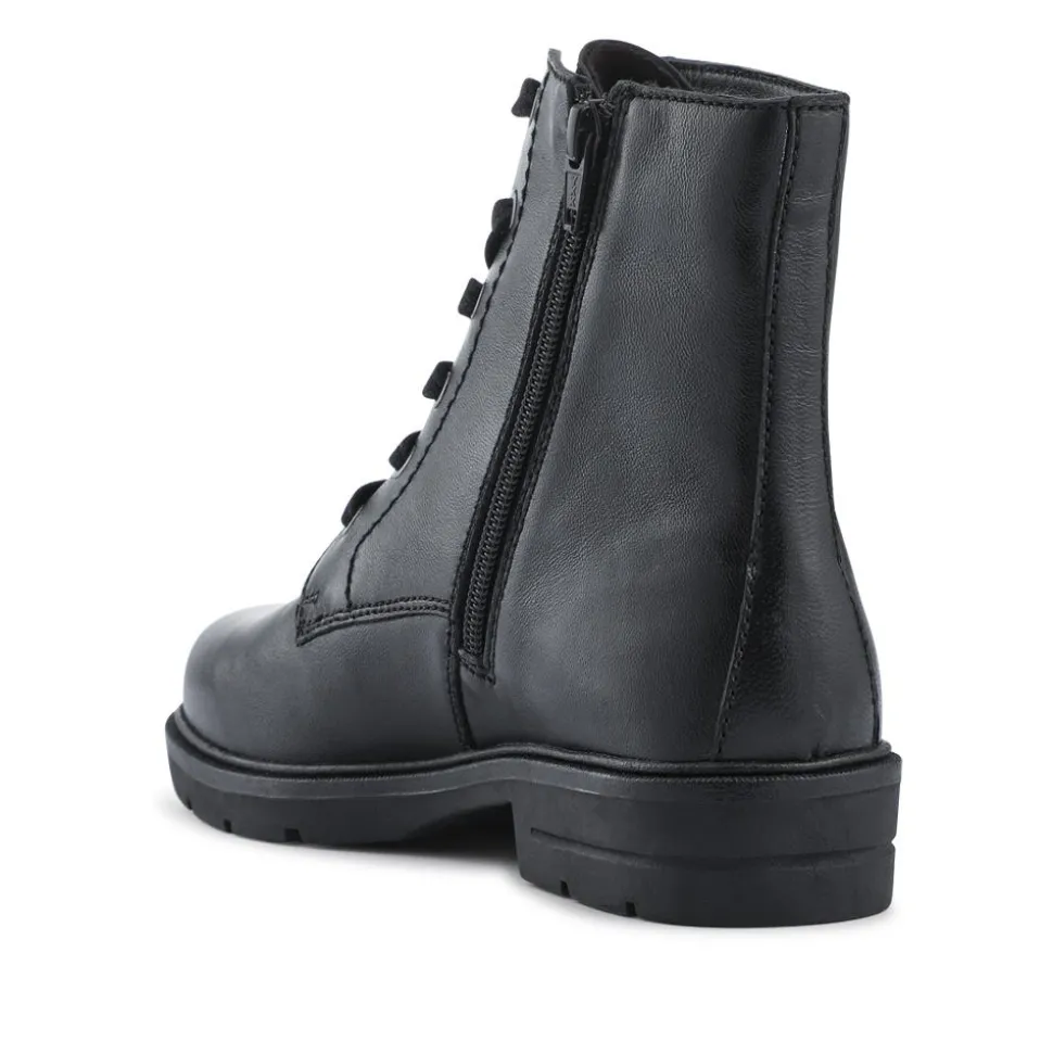 Leather Lace-Up Boots With Inside Zip - Black