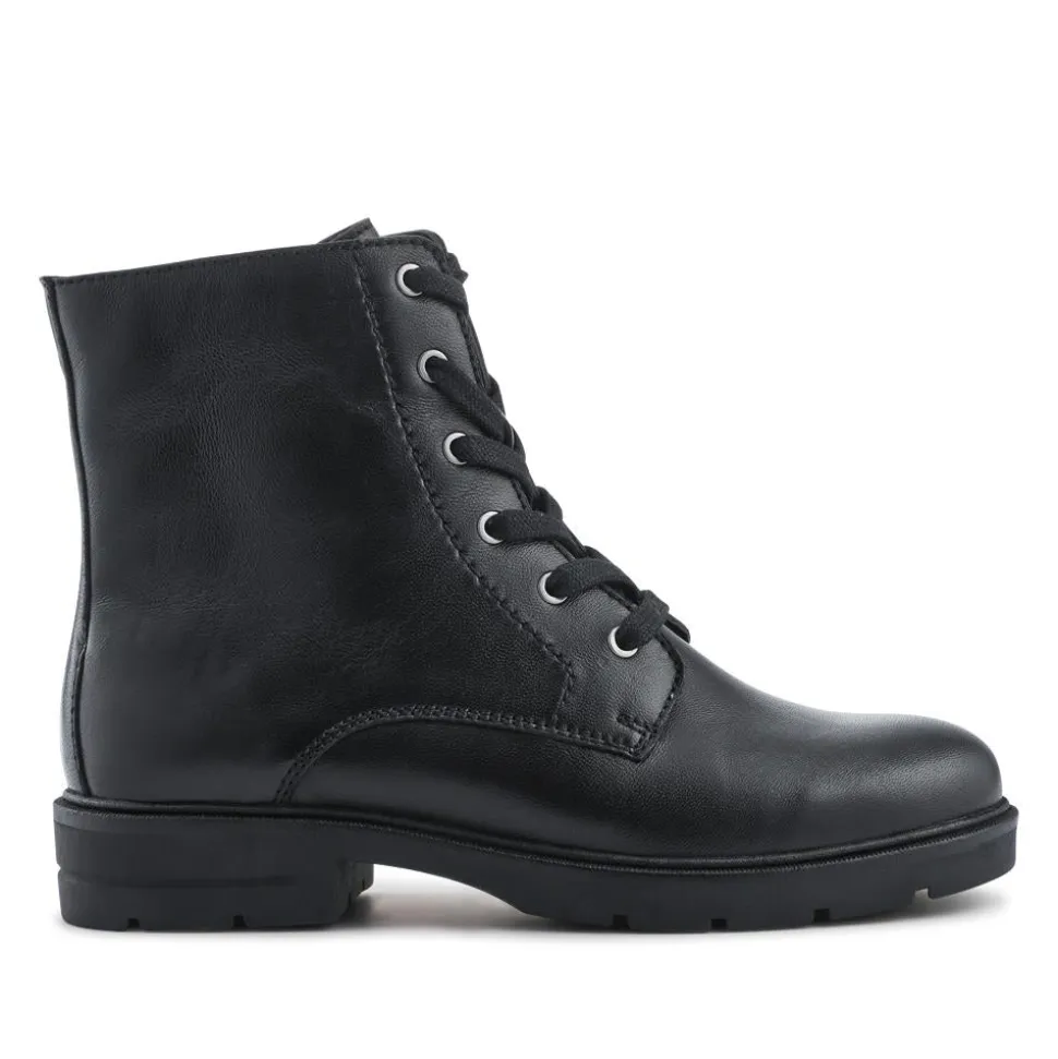Leather Lace-Up Boots With Inside Zip - Black