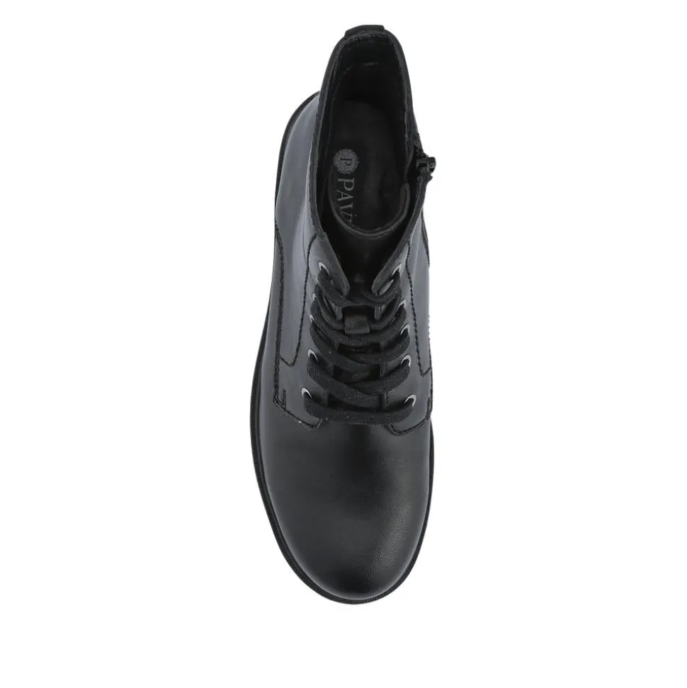 Leather Lace-Up Boots With Inside Zip - Black