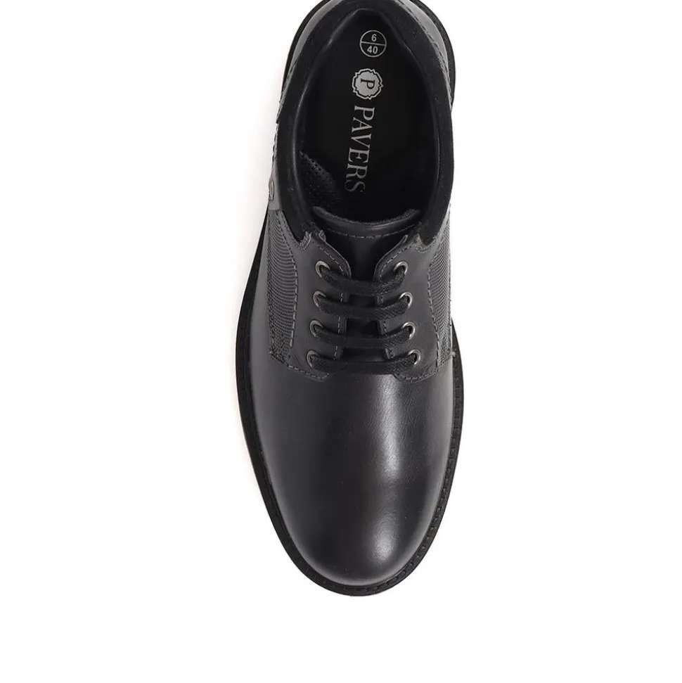 Leather Lace-Up Shoes - Black-Grey