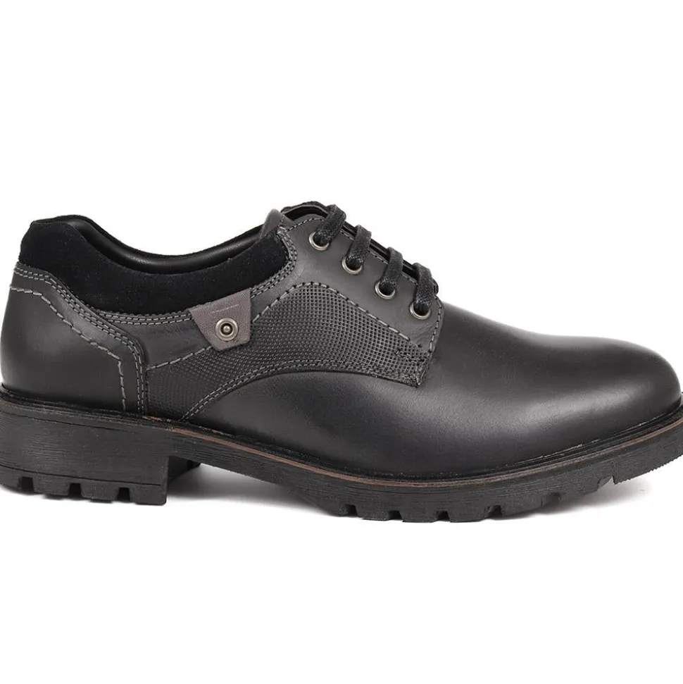 Leather Lace-Up Shoes - Black-Grey