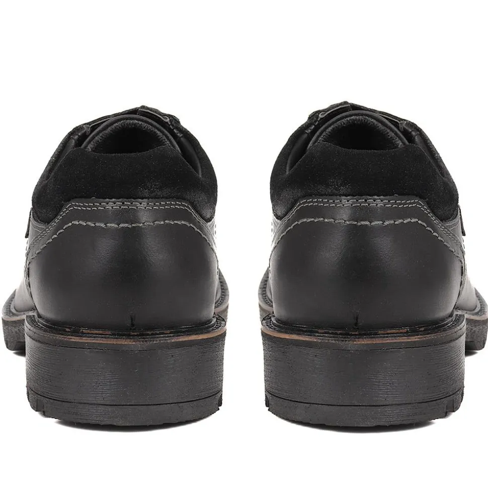 Leather Lace-Up Shoes - Black-Grey
