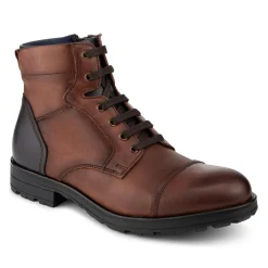 Leather Lace Up Toe Cap Boots - Brown