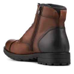 Leather Lace Up Toe Cap Boots - Brown