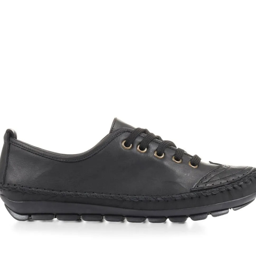 Leather Lace-Up Trainers - Black-Black