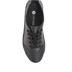 Leather Lace-Up Trainers - Black-Black