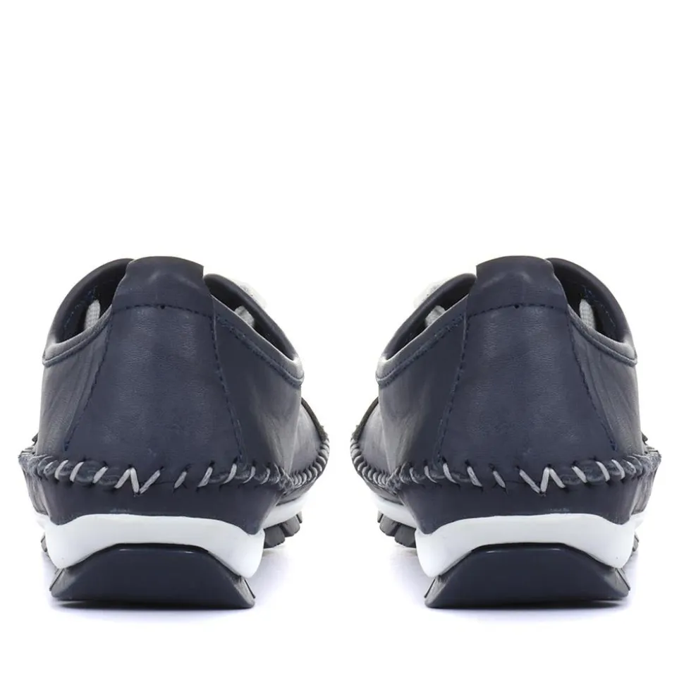 Leather Lace-Up Trainers - Navy