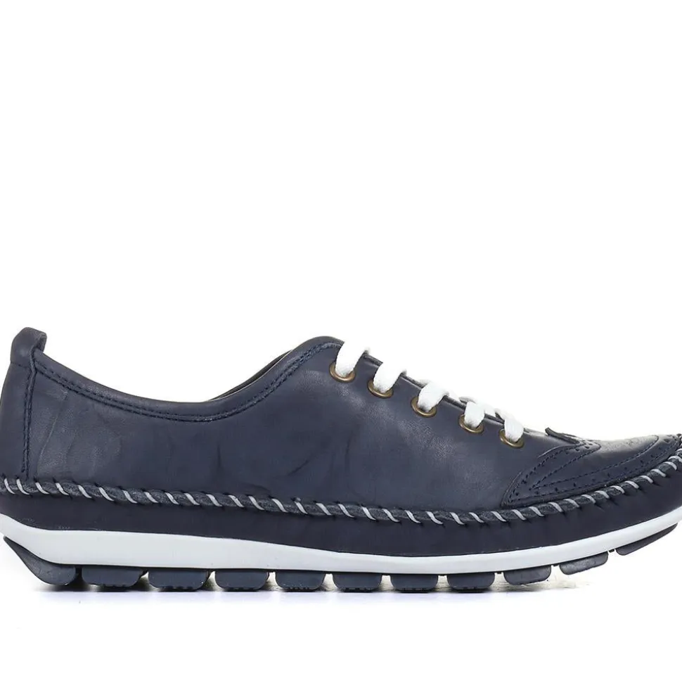 Leather Lace-Up Trainers - Navy