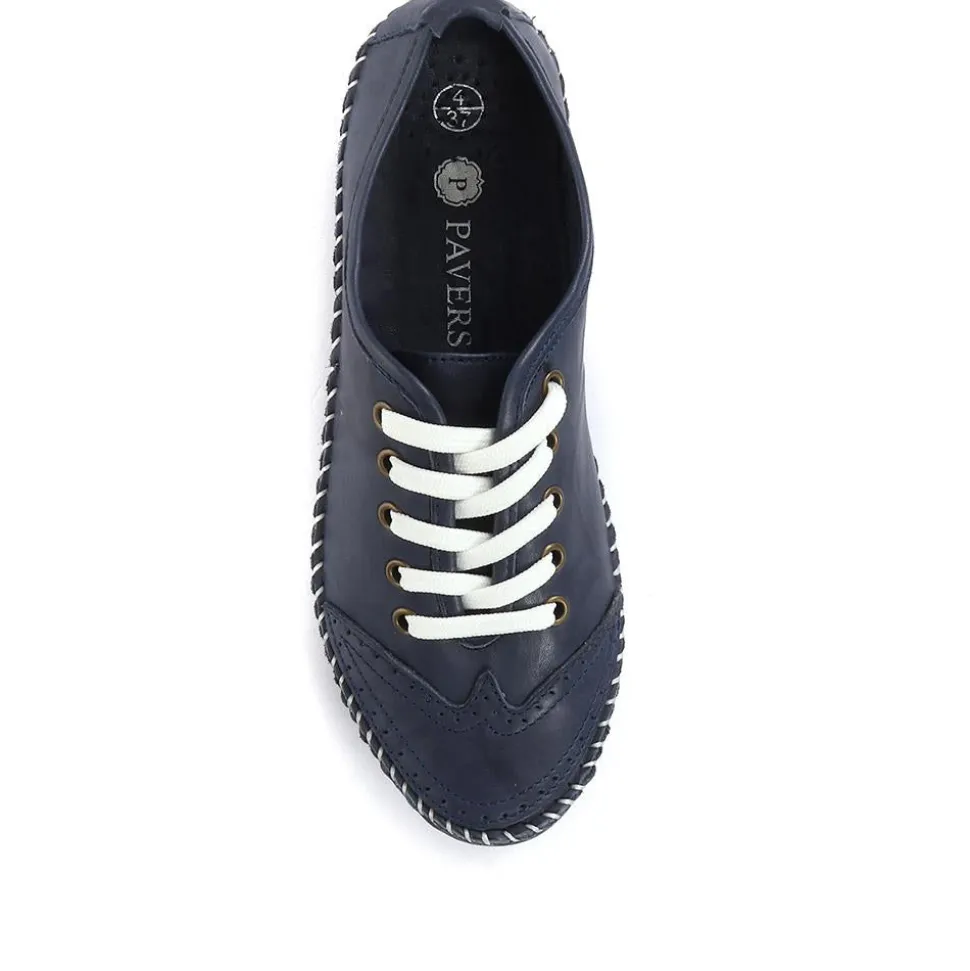 Leather Lace-Up Trainers - Navy