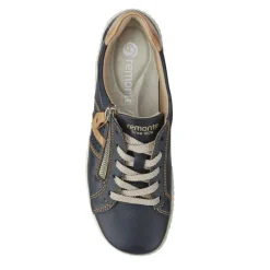 Leather Lace-Up Trainers - Navy