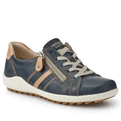 Leather Lace-Up Trainers - Navy