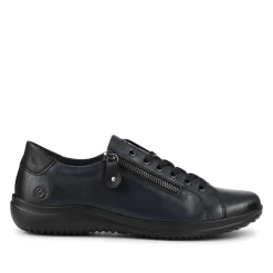 Leather Lace-Up Trainers - Navy