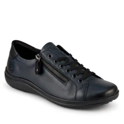 Leather Lace-Up Trainers - Navy