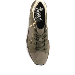 Leather Lace-Up Trainers - Olive