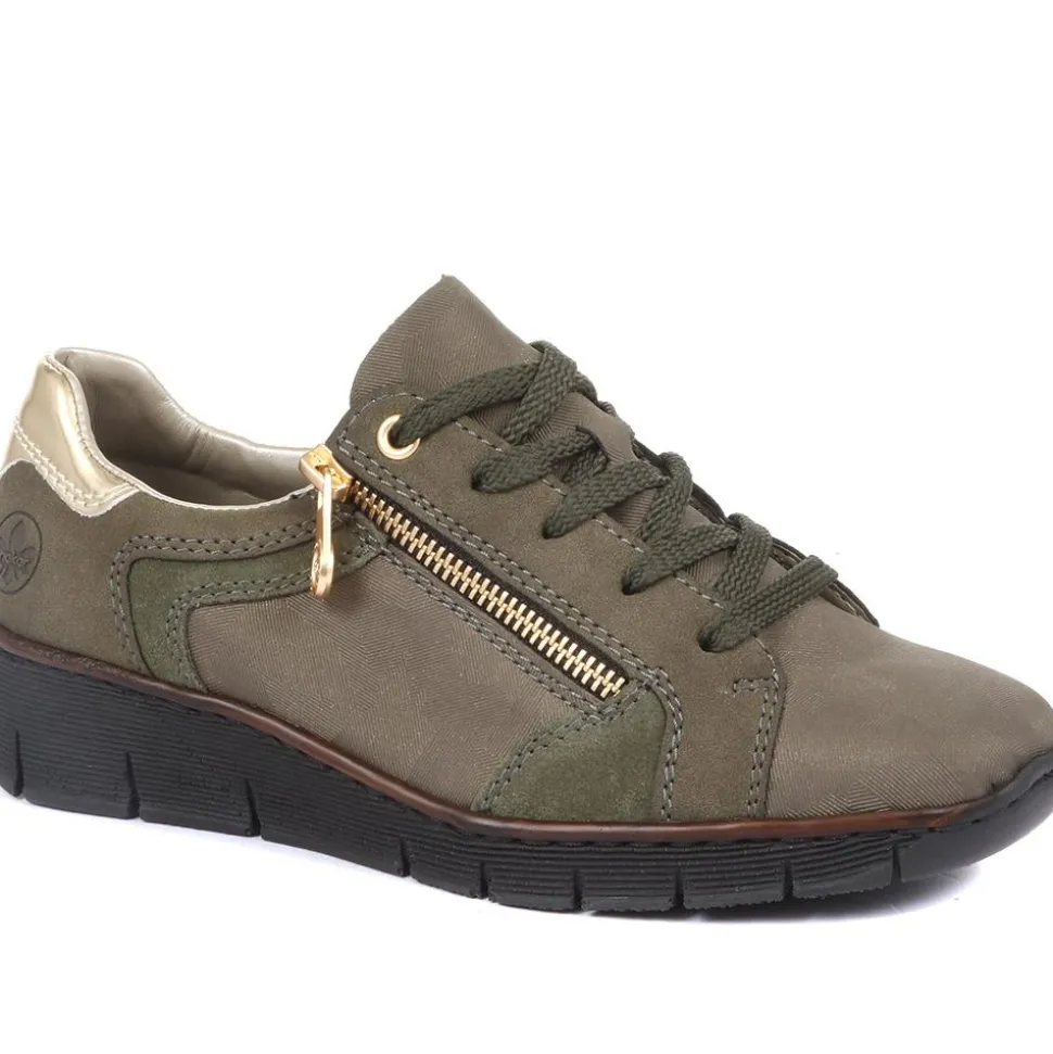 Leather Lace-Up Trainers - Olive