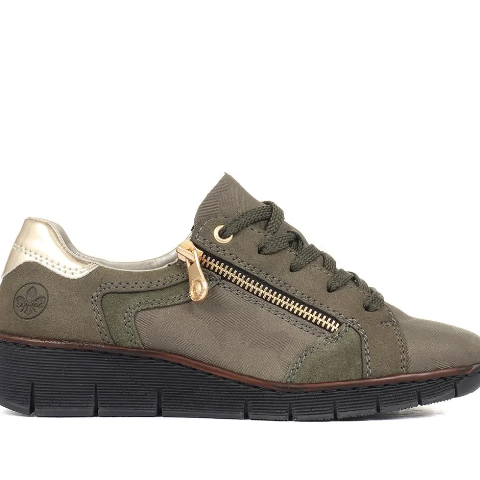 Leather Lace-Up Trainers - Olive