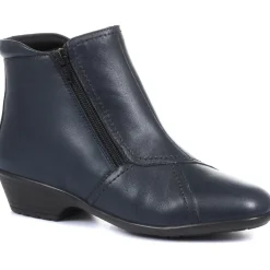 Leather Ladies Ankle Boots - Navy