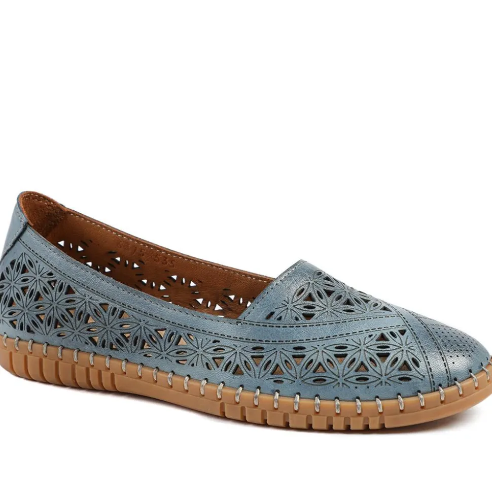 Leather Laser Cut Pumps - Denim