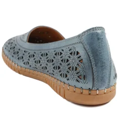 Leather Laser Cut Pumps - Denim