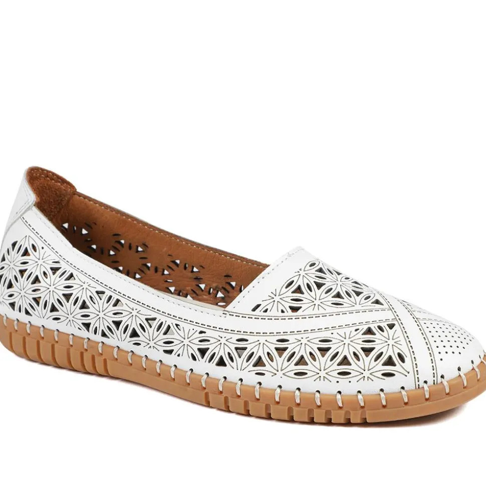 Leather Laser Cut Pumps - White
