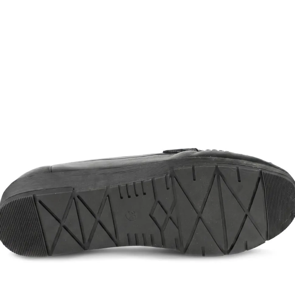 Leather Moccasins with Cut Out Strap - Black