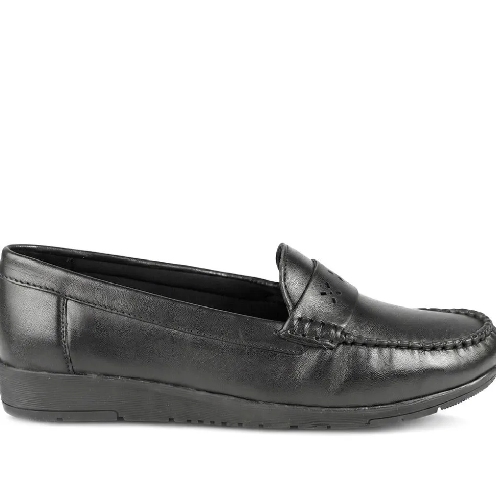 Leather Moccasins with Cut Out Strap - Black