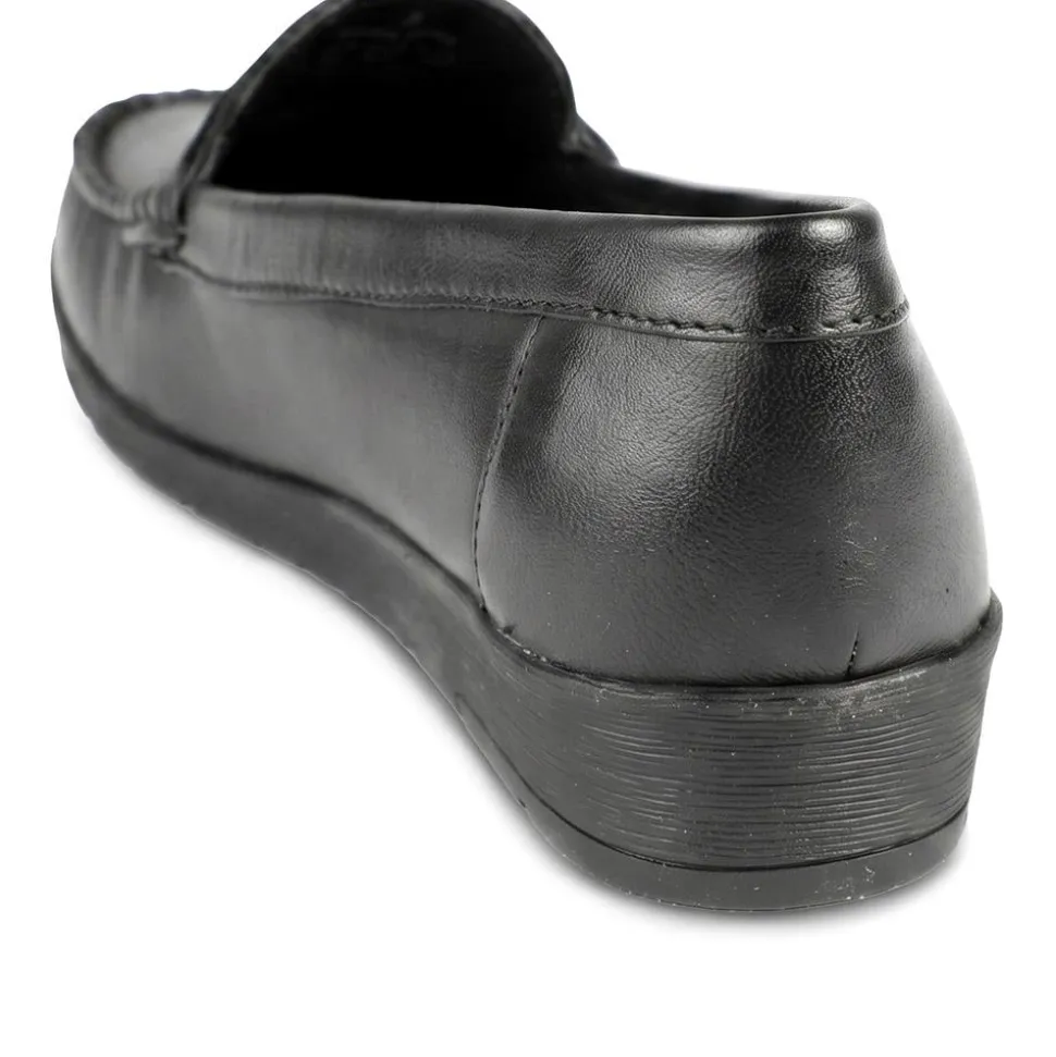 Leather Moccasins with Cut Out Strap - Black