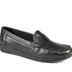 Leather Moccasins with Cut Out Strap - Black