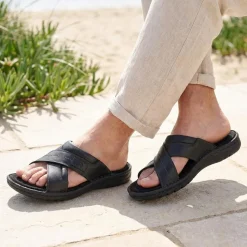 Leather Mule Sandals - Black
