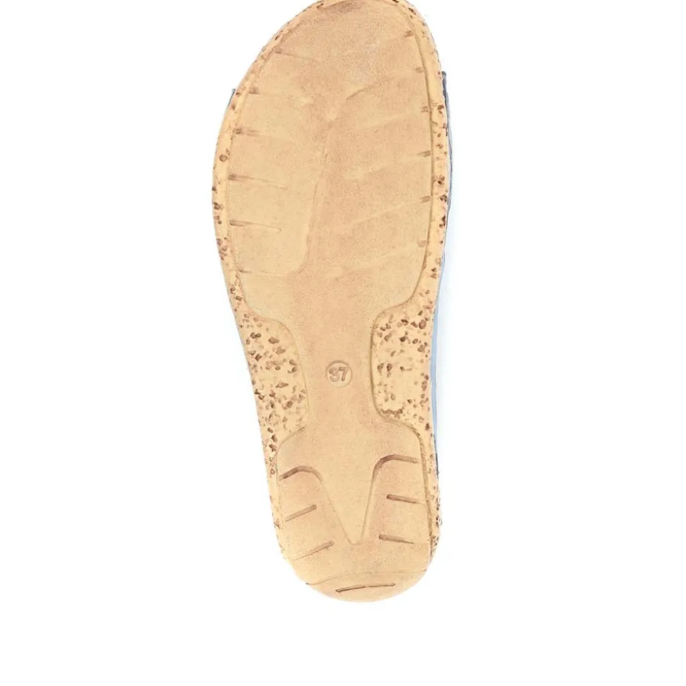 Leather Mule Sandals - Denim-Tan